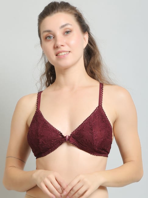 Buy N-Gal Non Padded Non Wired Medium + Coverage Lace Bra - Red at