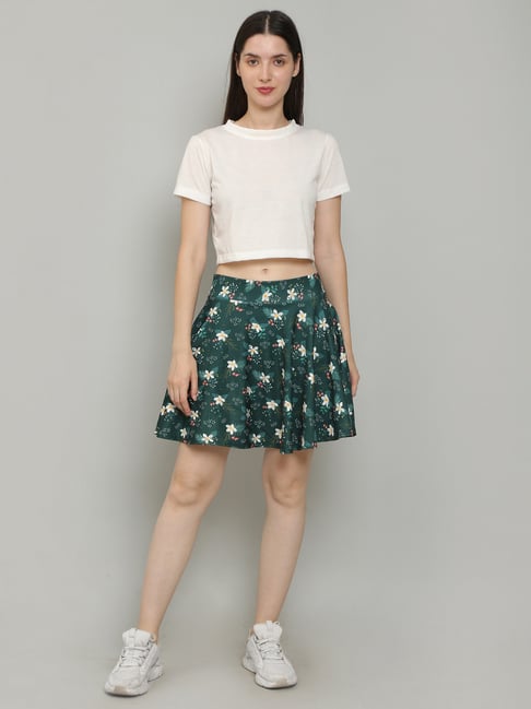 N-Gal Dark Green Floral Print Mini Skirt