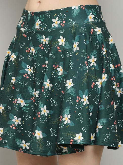 N-Gal Dark Green Floral Print Mini Skirt
