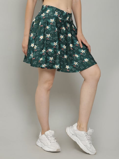 N-Gal Dark Green Floral Print Mini Skirt