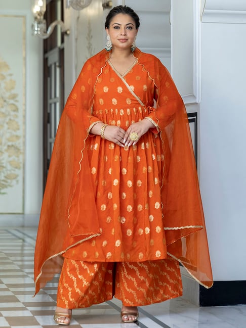 Buy XL LOVE by Janasya Orange Plus Size Kurta With Palazzo