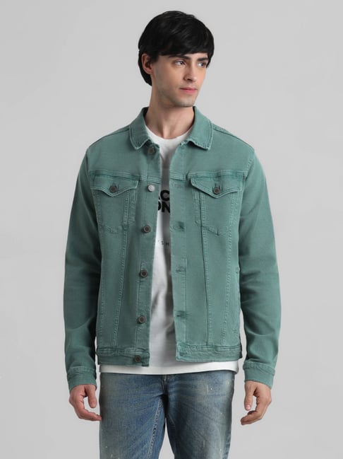 VOXATI Green Regular Fit Shirt Collar Denim Jacket