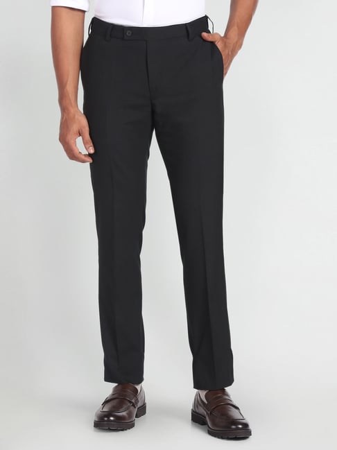 Arrow Black Regular Fit Trousers-picture-21
