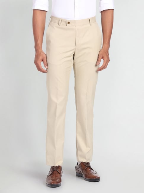 Buy Arrow Men Beige Smart Regular Fit Solid Formal Trousers - Trousers for  Men 2154695 | Myntra