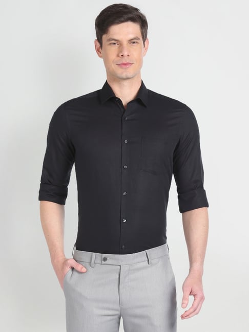 Buy Arrow Black Cotton Slim Fit Shirt for Mens Online @ Tata CLiQ