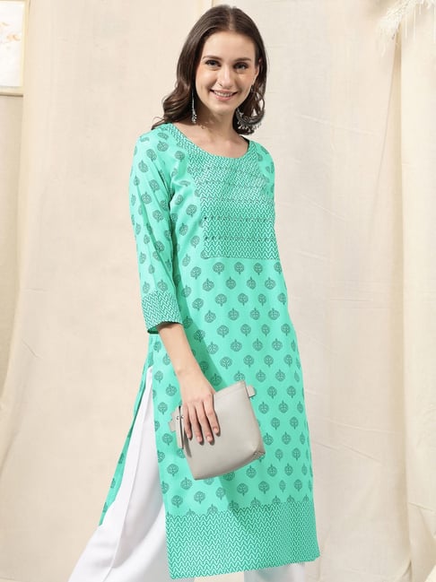 MIRCHI FASHION Green Embroidered Straight Kurta-picture-10