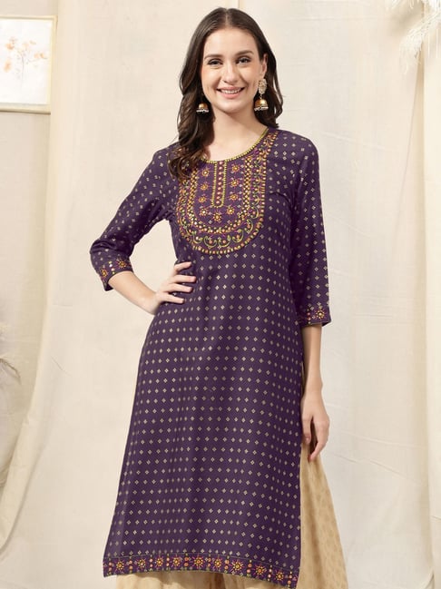 MIRCHI FASHION Purple Embroidered Straight Kurta-picture-30