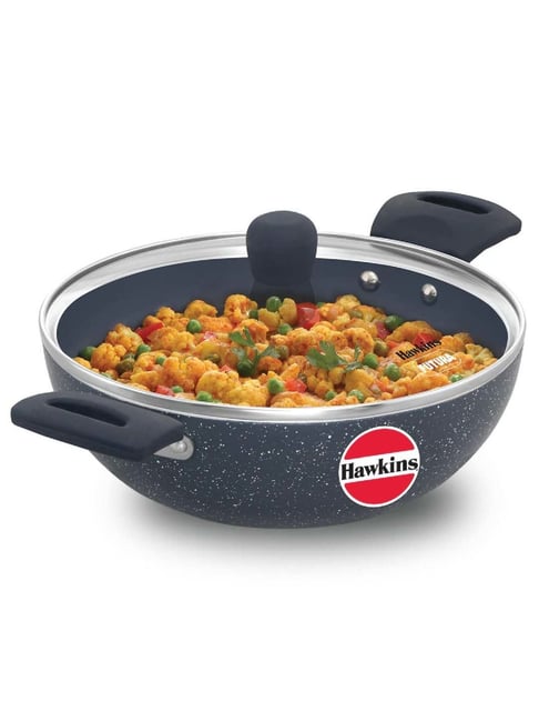 Hawkins Black Ceramic Induction Deep Kadhai (Ick25G) With Glass Lid (2.5 L)