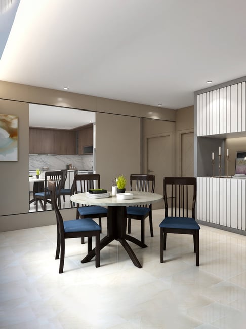 Godrej Interio Arctic Black White Rubber Wood Seater Circular Dining  Table