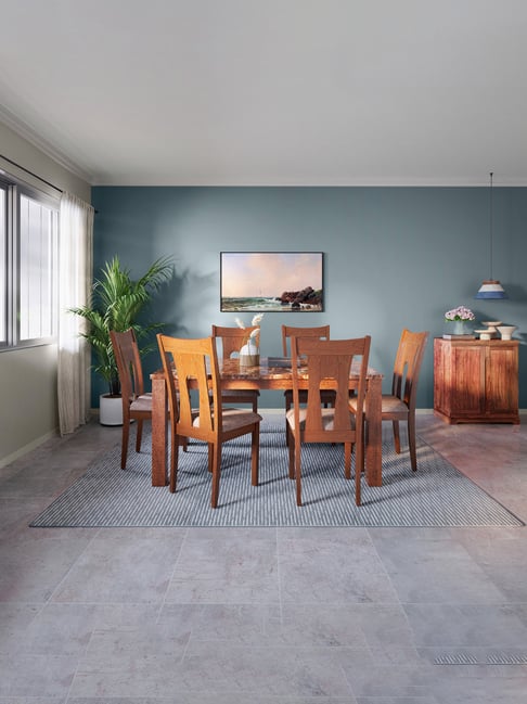 Godrej Interio Amber Brown Rubber Wood 6 Seater Rectangular Dining Table