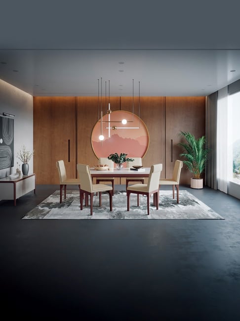 Godrej Interio Terrene Brown & Grey Marble 6 Seater Rectangular Dining Table Set