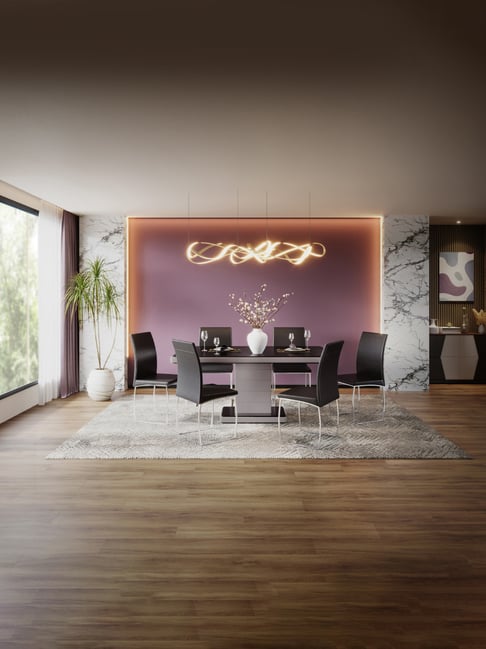 Godrej Interio Neo Apple Grey Tempered Glass 6 Seater Rectangular Dining Table Set