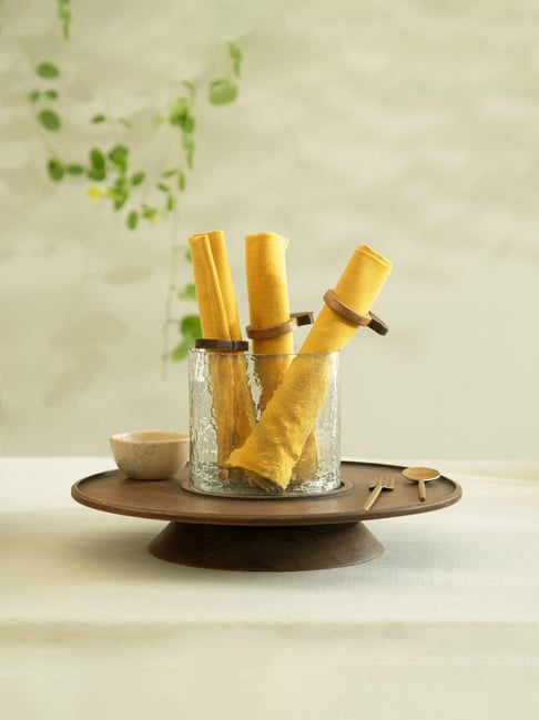 Ellementry Girar Lazy Susan Brown Mango wood Platter With Glass Holder