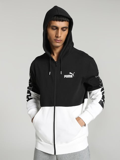 Puma Cool Black Regular Fit Colour Block Hooded Sweatshirt