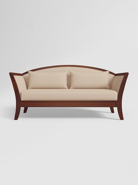 Godrej Interio Majesta Plus Beige Sheesham Wood 3 Seater Sofa