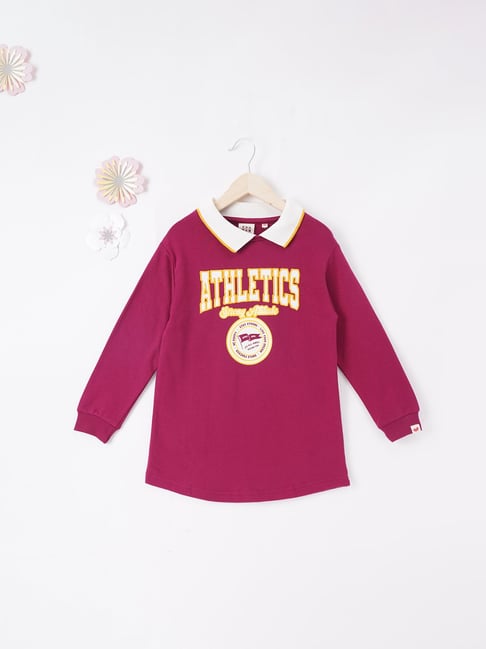 Ed-a-Mamma Kids Dark Pink Applique T-Shirt Dress