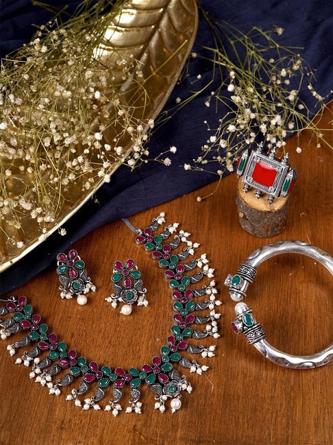Teejh Pitara Collection Namasya Multi Colored Oxidized Jewellery Set-picture-47