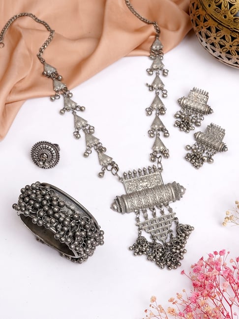 Buy Teejh Varunya Silver Oxidised Jewellery Set Online At Best