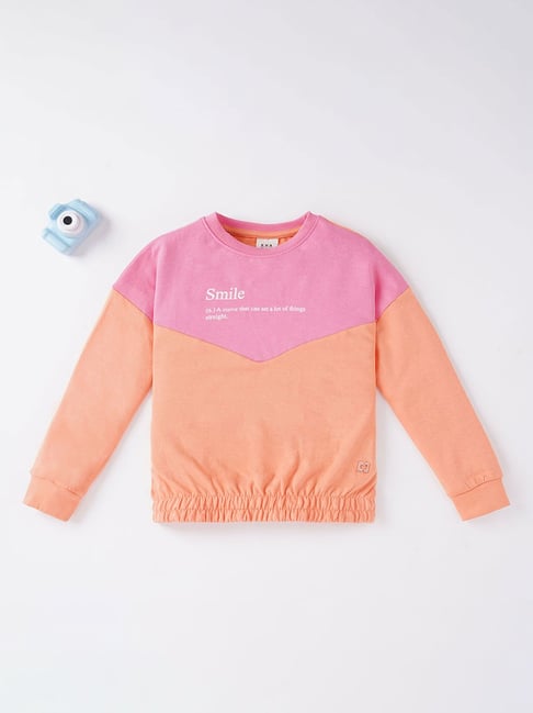 Ed-a-Mamma Kids Pink & Peach Color Block Full Sleeves Sweatshirt-picture-40