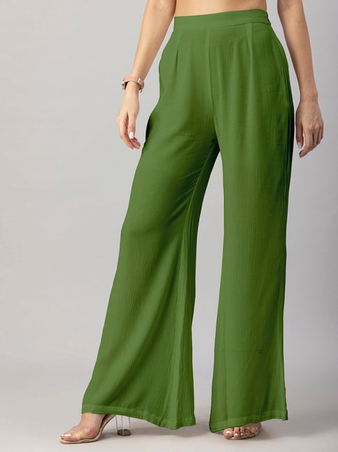 Moomaya Green Regular Fit High Rise Trousers-picture-15