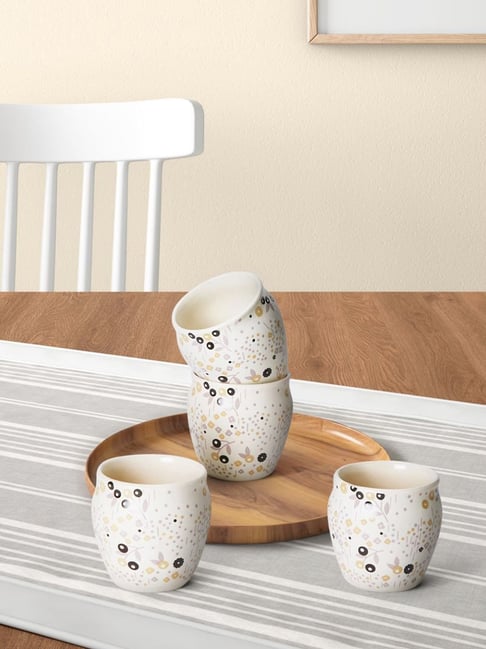 Living Scapes by Pantaloons Yellow Stoneware Kulhad Cup (0.75 L) - Set of 4-picture-37