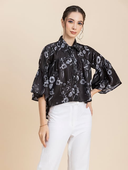 Moomaya Black & Grey Floral Print Shirt-picture-40