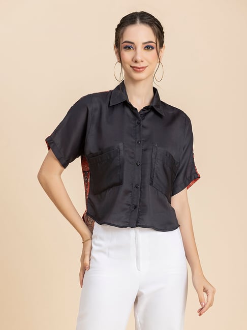 Moomaya Black & Orange Regular Fit Shirt-picture-17