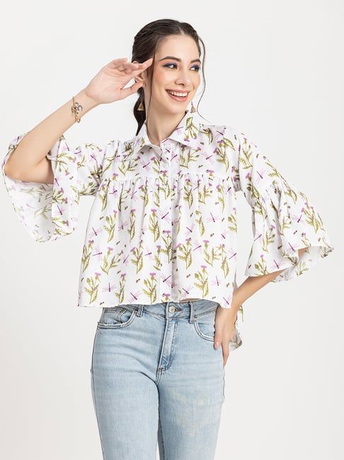 Moomaya White Floral Print Shirt-picture-34