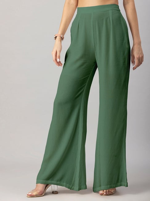 Moomaya Dark Green Regular Fit High Rise Trousers-picture-26