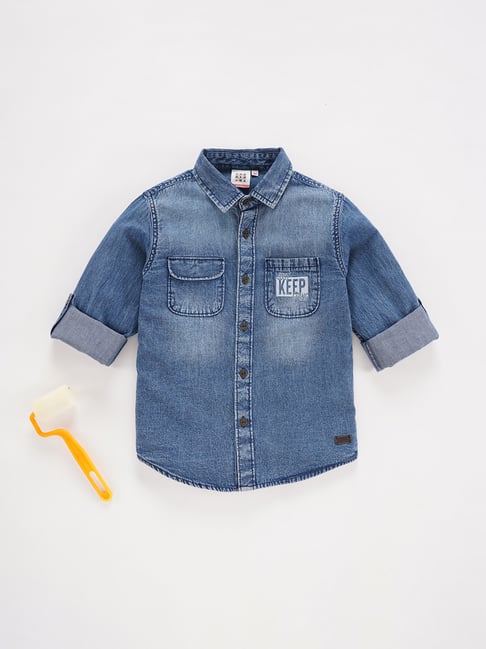 Ed-a-Mamma Kids Blue Solid Full Sleeves Shirt-image-40