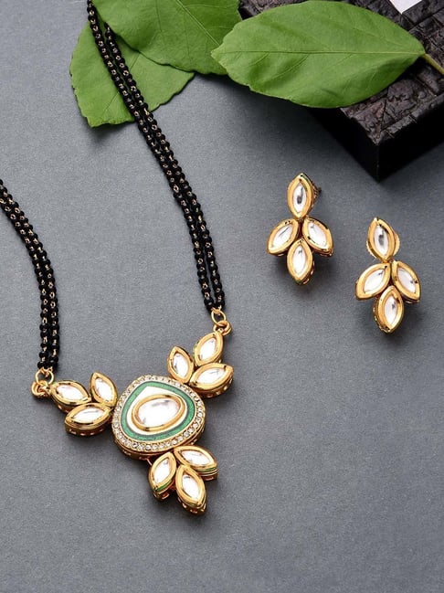 Indian Mangalsutra with Gold Plated pendant earrings wedding jewelry Set |  eBay