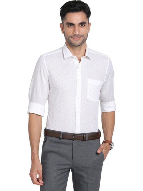 Buy Turtle White Cotton Linen Slim Fit Printed Shirts for Mens