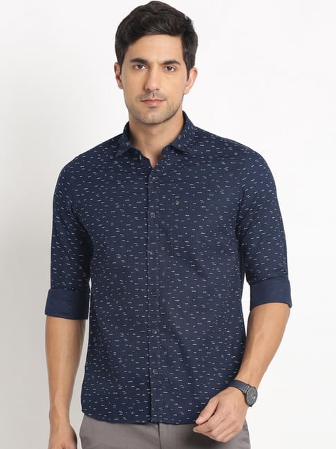 Turtle Indigo Cotton Slim Fit Printed Shirt