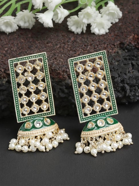 Karatcart Gold Plated Green Meena Kundan Earrings for Women-picture-21