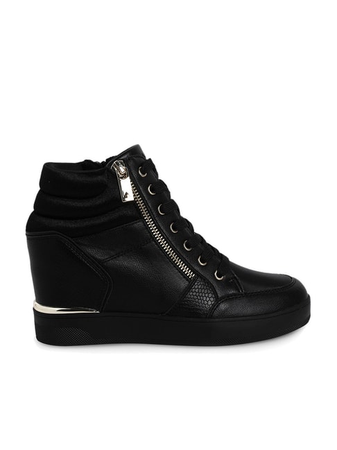 Amazon.com | DKNY Women's Essential High Top Slip on Wedge Sneaker, Black/White,  6.5 | Fashion Sneakers