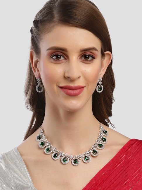 Buy Karatcart Silver Tone Light Green American Diamond Necklace Set Online  At Best Price @ Tata CLiQ