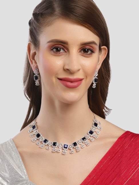 Pearl Pendant Necklace Earring Set Cubic Zirconia Necklace Set Plated  Silver Halo Cubic Zirconia Pendant Jewelry Set(Sliver) price in UAE |  Amazon UAE | kanbkam