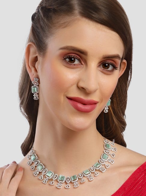 Brass Gold Plated Delicate Cubic Zirconia Necklace Set 426313, Size:  Regular Size And Adjustable at Rs 1170/set in Mumbai