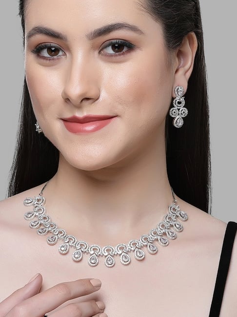 Karatcart Silver-Plated White Cubic Zirconia Necklace Set for Women
