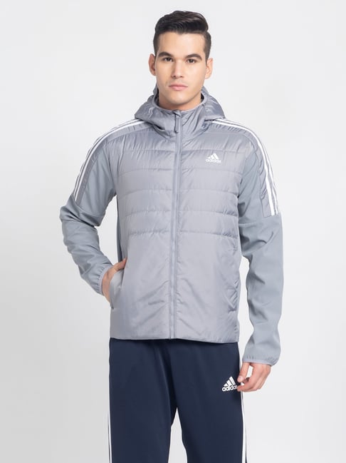 adidas Essentials INS HYB Grey Regular Fit Sports Hooded Jacket-picture-44