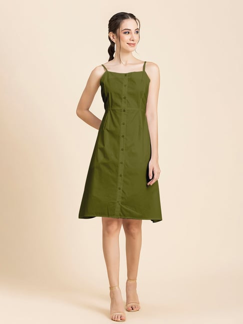 Buy GREEN ONE-SHOULDER BODYCON CUT-OUT DRESS for Women Online in India