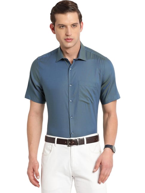 Buy Turtle Powder Blue Cotton Regular Fit Shirt for Mens Online