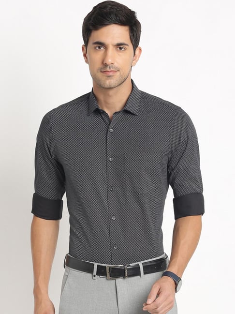 Buy Turtle Dark Grey Slim Fit Printed Shirt for Mens Online @ Tata