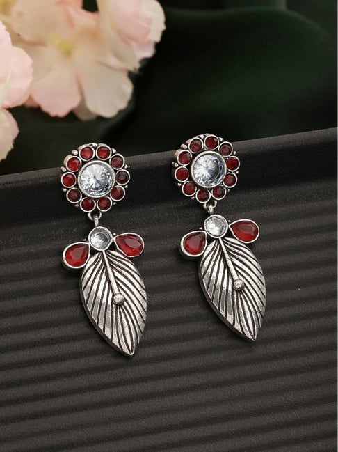 Aatmana Silver-Plated Red & White Contemporary Drop Earrings-picture-23
