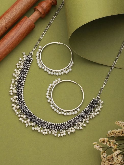 Combo Of Silver Pearl Pendant With Earring Set – Vembley