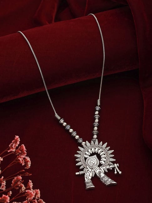 Aatmana Silver-Plated Alloy Oxidized Krishna Flute Necklace-picture-40
