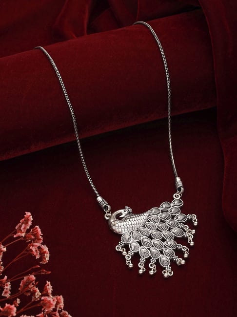 Aatmana Silver-Plated Peacock Shaped Oxidized Necklace-picture-36