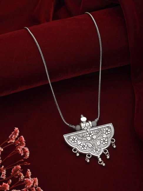 Aatmana Silver-Plated Textured Oxidized Necklace-picture-38