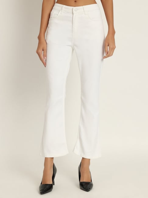 Angelfab White Cotton Bootcut High Rise Jeans