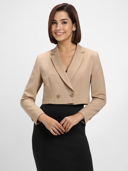 Buy Forever 21 Beige Regular Fit Cropped Blazer for Women Online